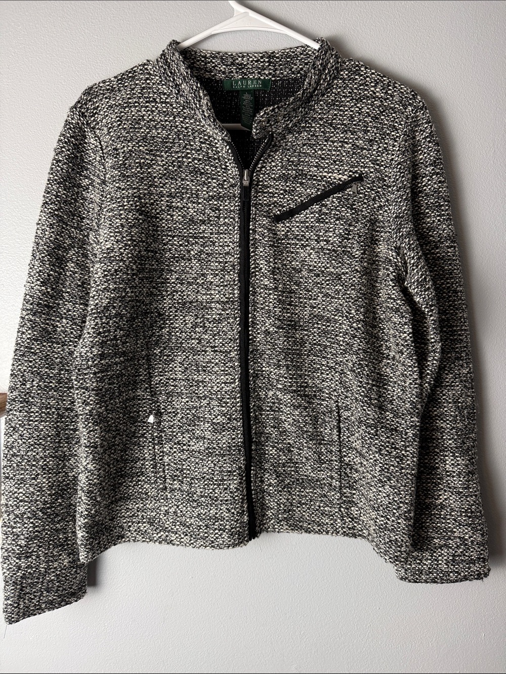 Lauren Ralph Lauren Black and White Tweed Zip Jacket